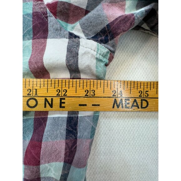 Woolrich Mens Plaid Short Sleeve Button-Up Shirt L Burgendy Green - Picture 9 of 14